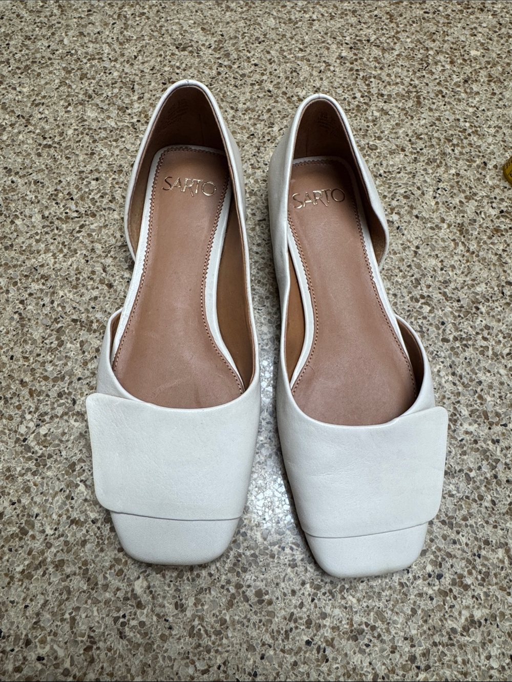 Sarto A-Tracy White Leather Square-Toe D'Orsay Flats